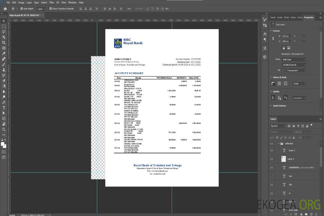 Relevé bancaire royal de Trinité-et-Tobago, modèle Excel et PDF template Relevé bancaire royal de Trinité-et-Tobago, modèle Excel et PDF template